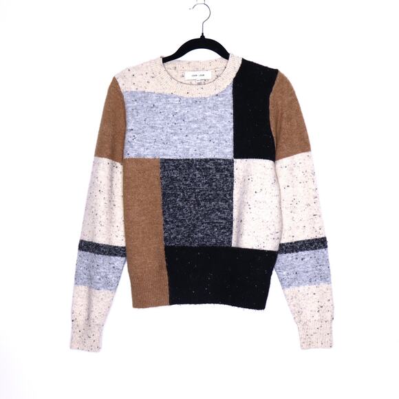 JOHN & JENN Speckled Colorblock Sweater Beige Knit Crewneck Casual Women's M - Picture 1 of 9